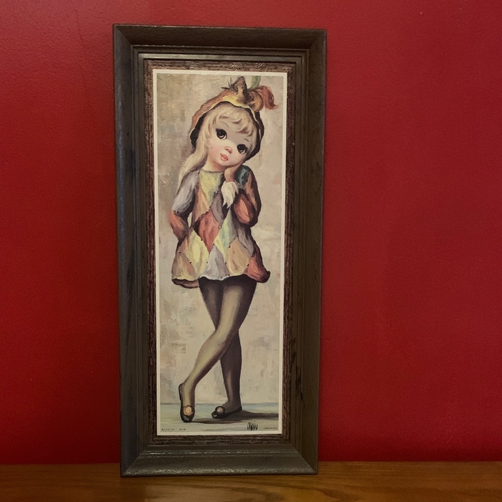 Framed Jean Maio Big Eye Harlequin Girl Art Print